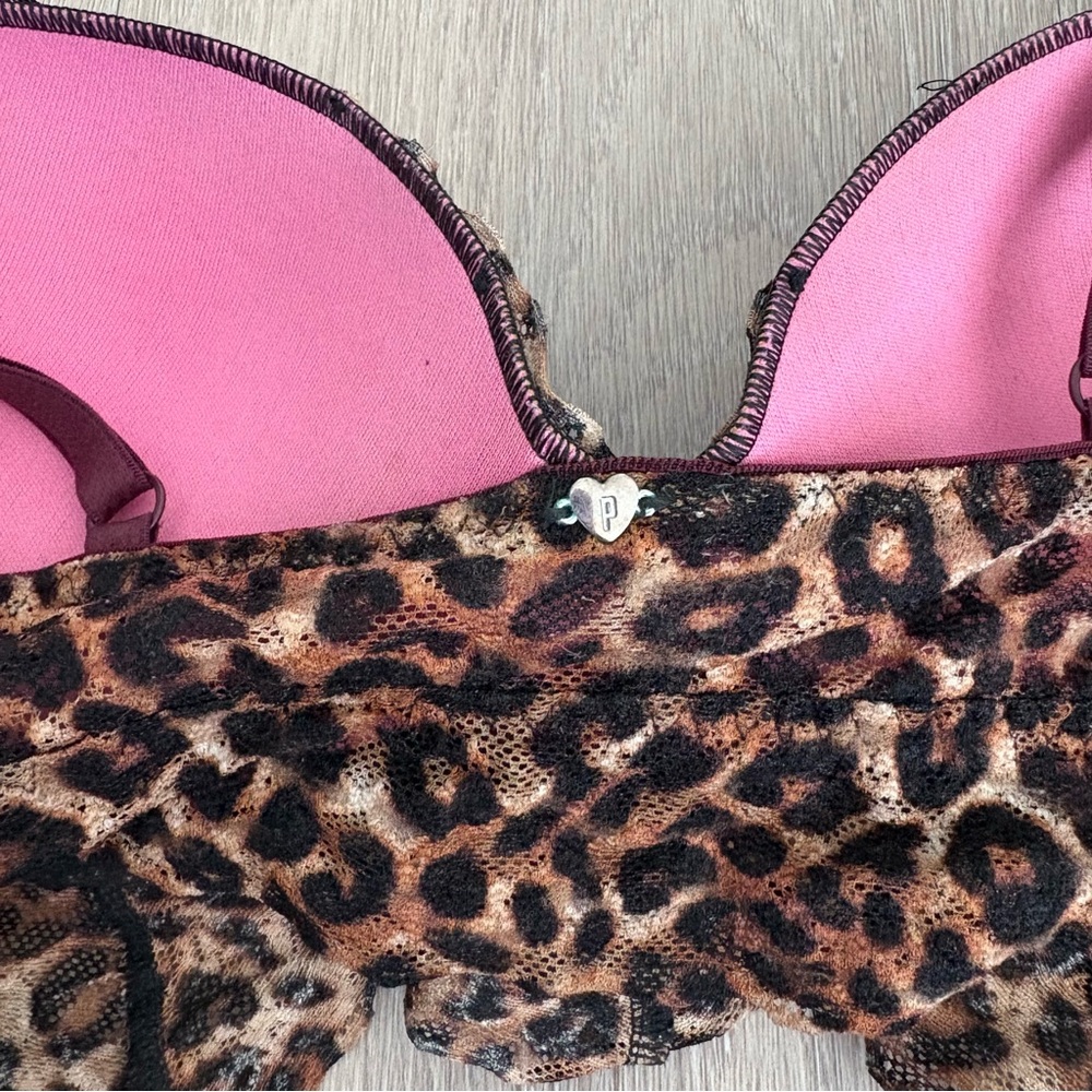 PINK Victorias Secrets Lace Bralette Small Chettah Animal Print Black Brown - Picture 3 of 11